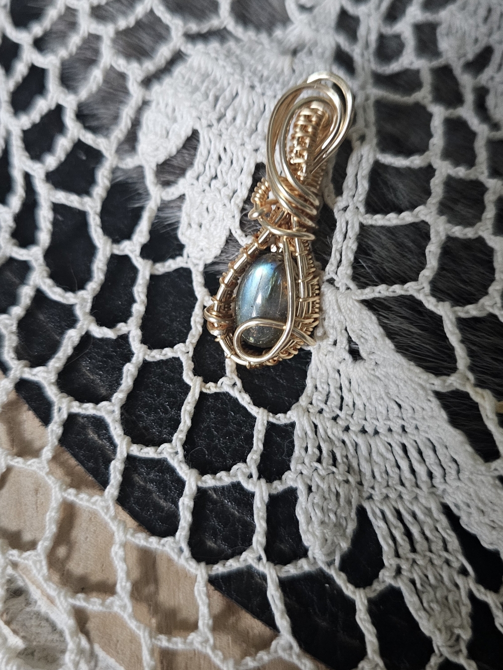 Handcrafted Gold Wire Wrapped Labradorite Pendant - Women Jewelry